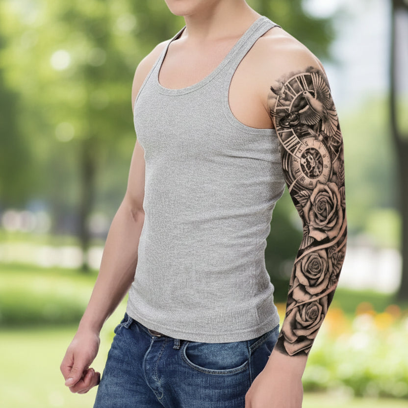 Temporary Steampunk Tattoo With Roses And Dove