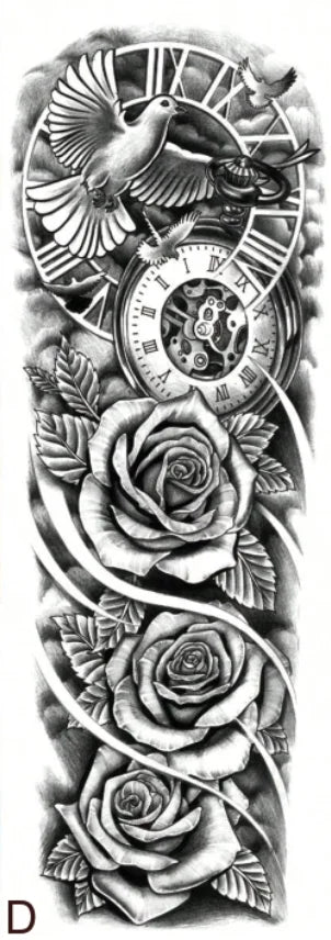 Temporary Steampunk Tattoo With Roses And Dove elegant