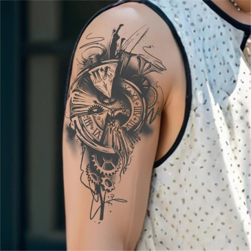 Temporary Steampunk Tattoo with Gear Clock