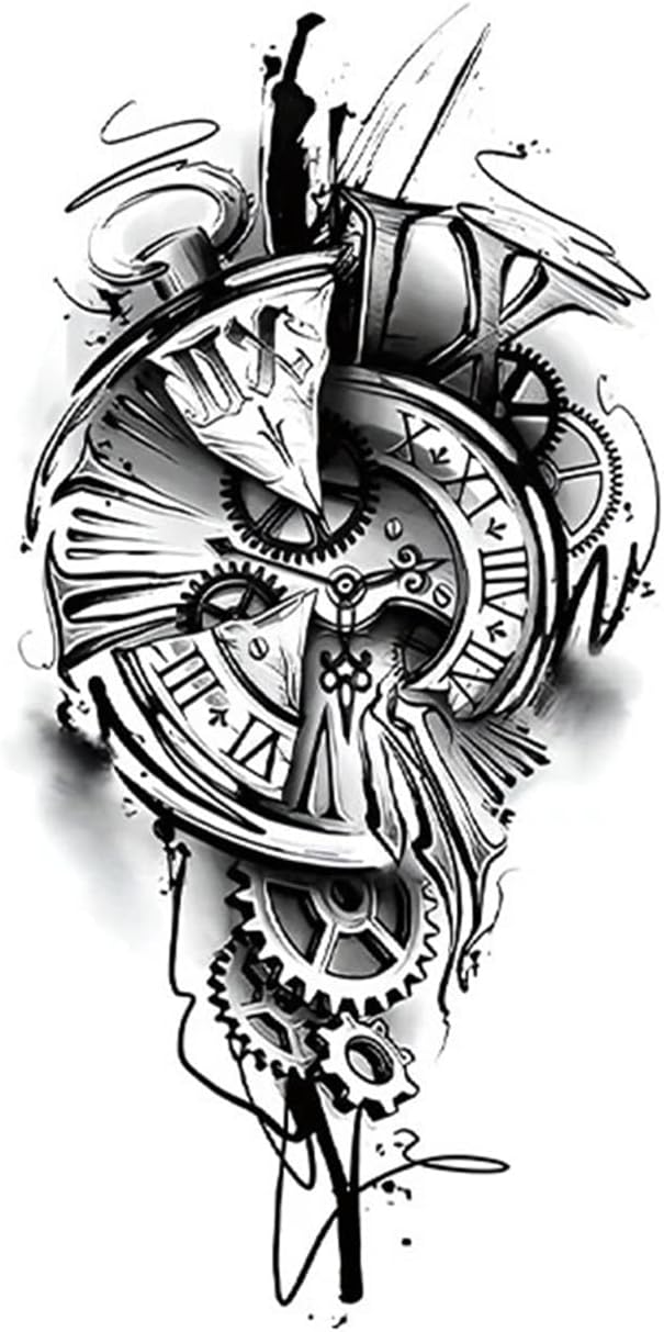 Temporary Steampunk Tattoo with Gear Clock tendance