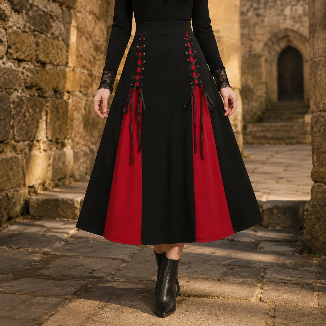 Two-Tone Lace-up Steampunk Skirt