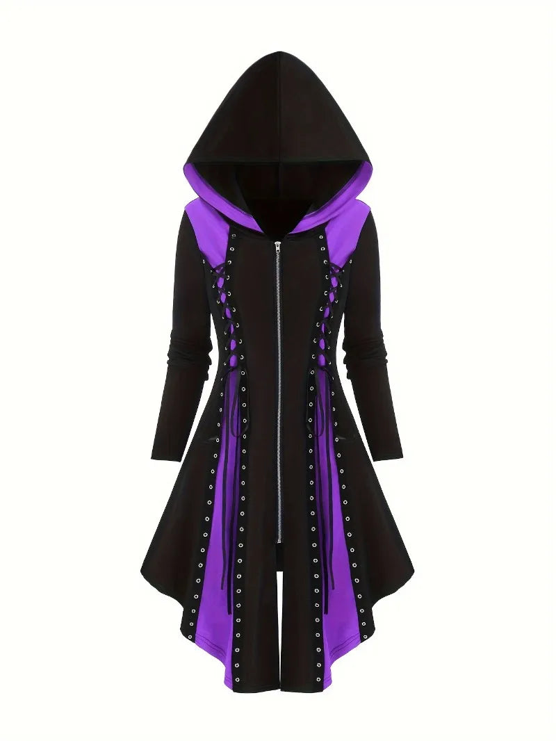 Two-tone Steampunk Gothic Coat with Lacing Purple