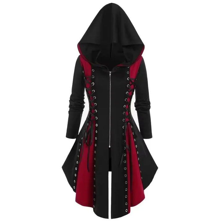 Two-tone Steampunk Gothic Coat with Lacing Red