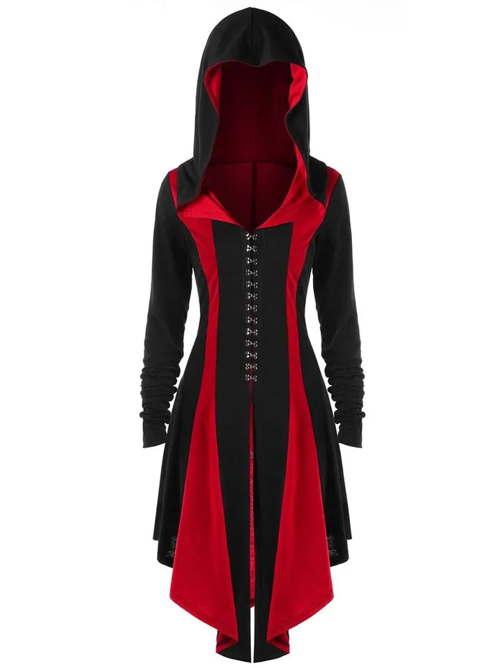 Two-tone Steampunk Gothic Coat with Lacing Red Black