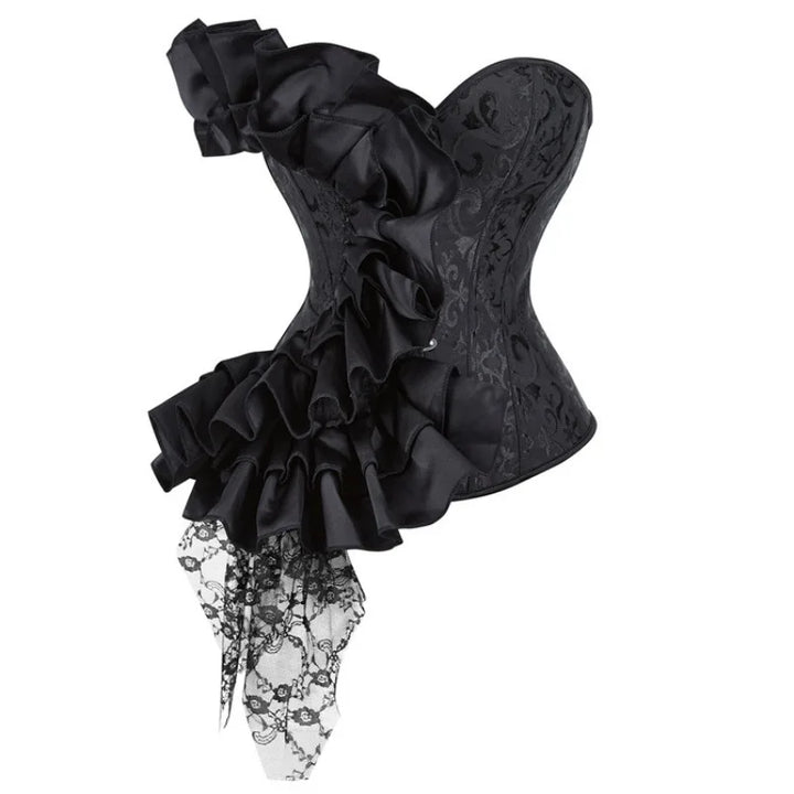 Victorian Steampunk Corset with Ruffles Black