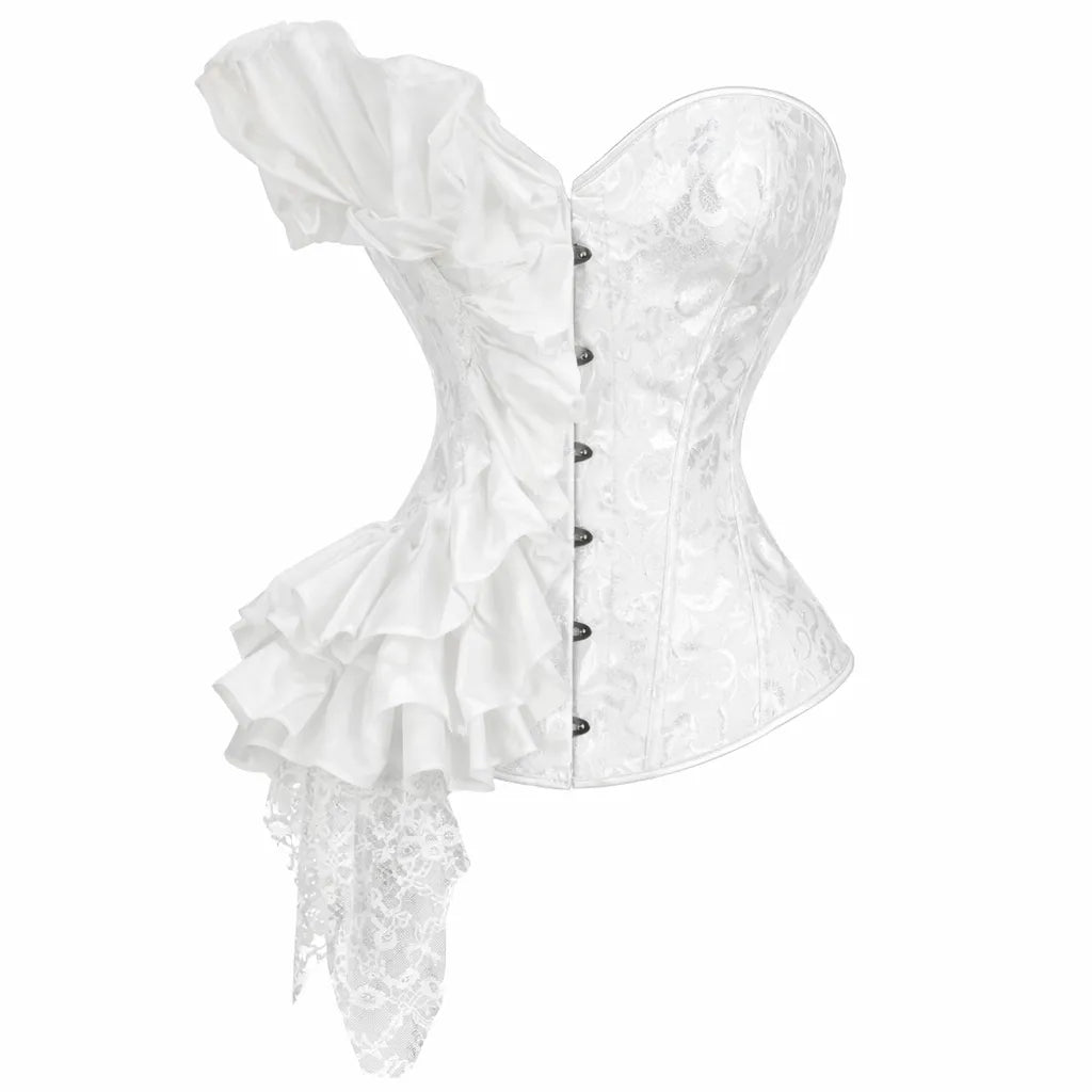 Victorian Steampunk Corset with Ruffles White
