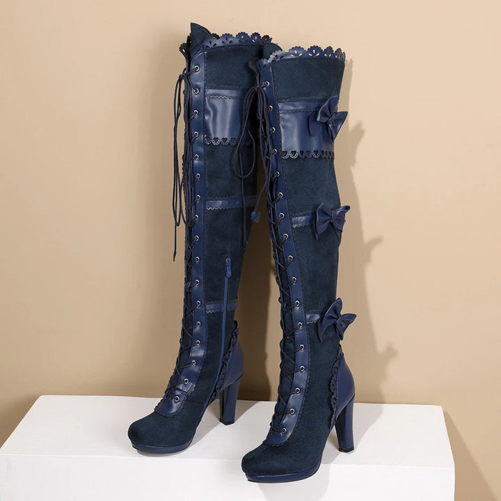 Victorian Steampunk High Boots with Bows