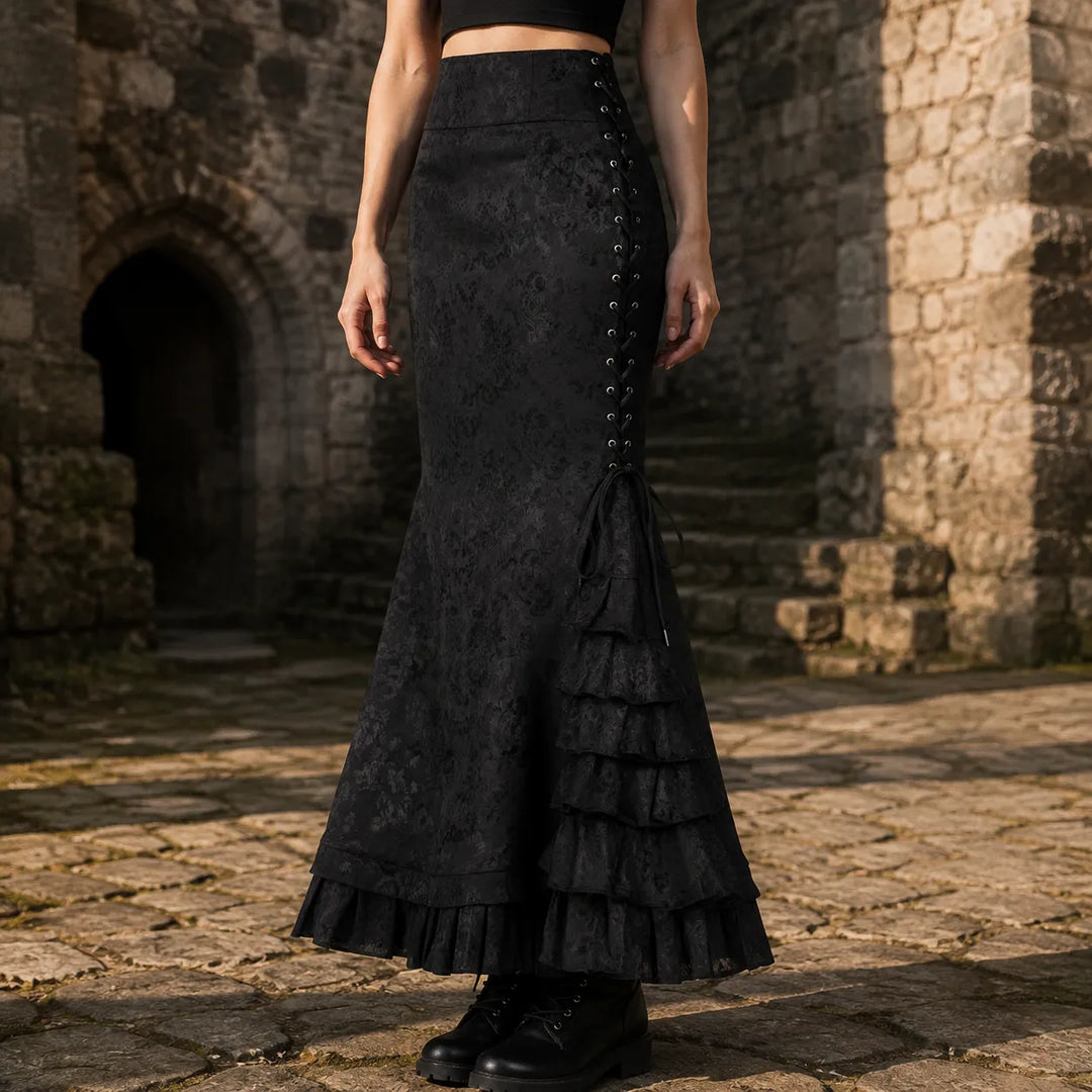 Victorian Steampunk Maxi Skirt With Laces