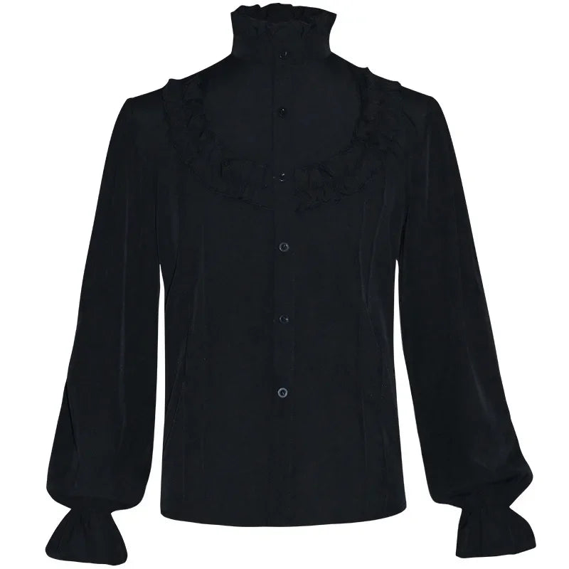 Victorian Steampunk Ruffled Shirt black