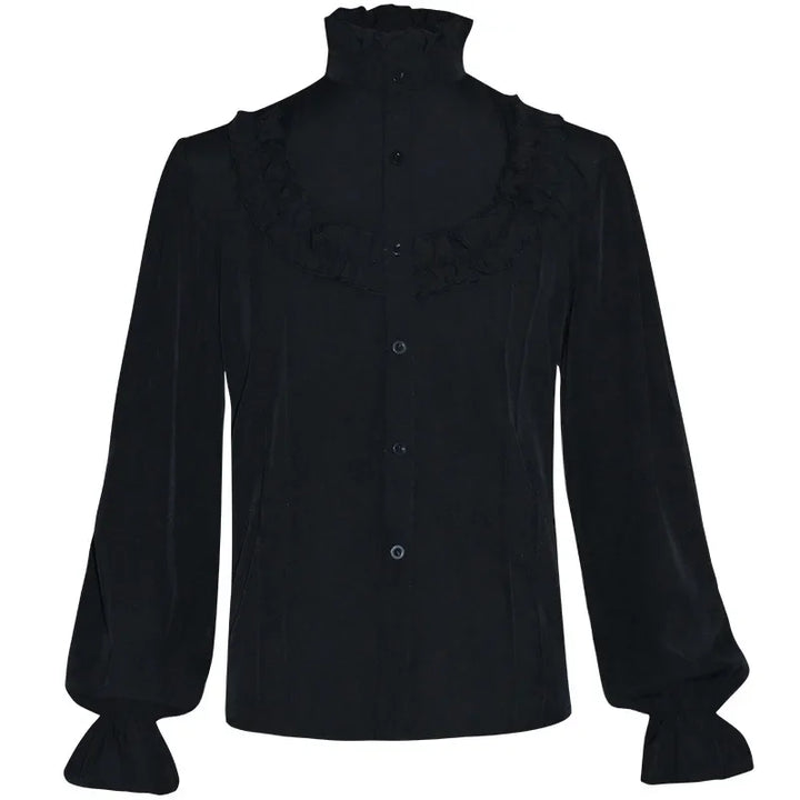 Victorian Steampunk Ruffled Shirt black