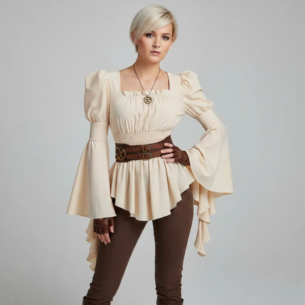 Victorian Steampunk Shirt With Flared Sleeves