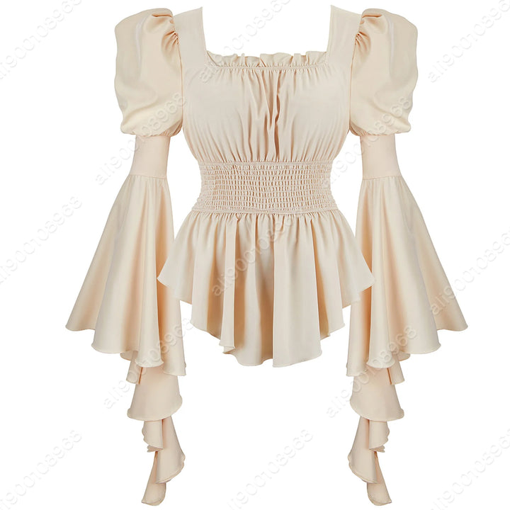 Victorian Steampunk Shirt With Flared Sleeves Beige