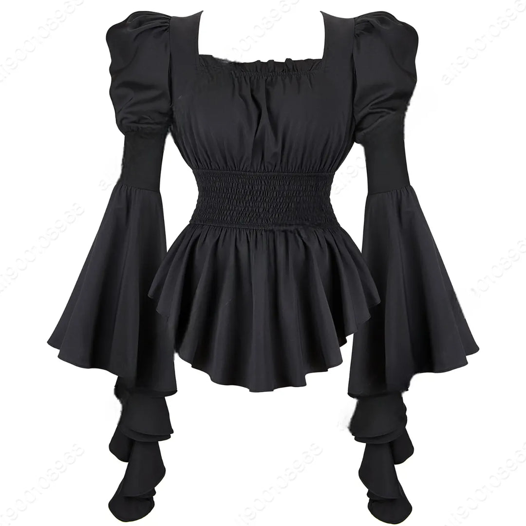 Victorian Steampunk Shirt With Flared Sleeves Black
