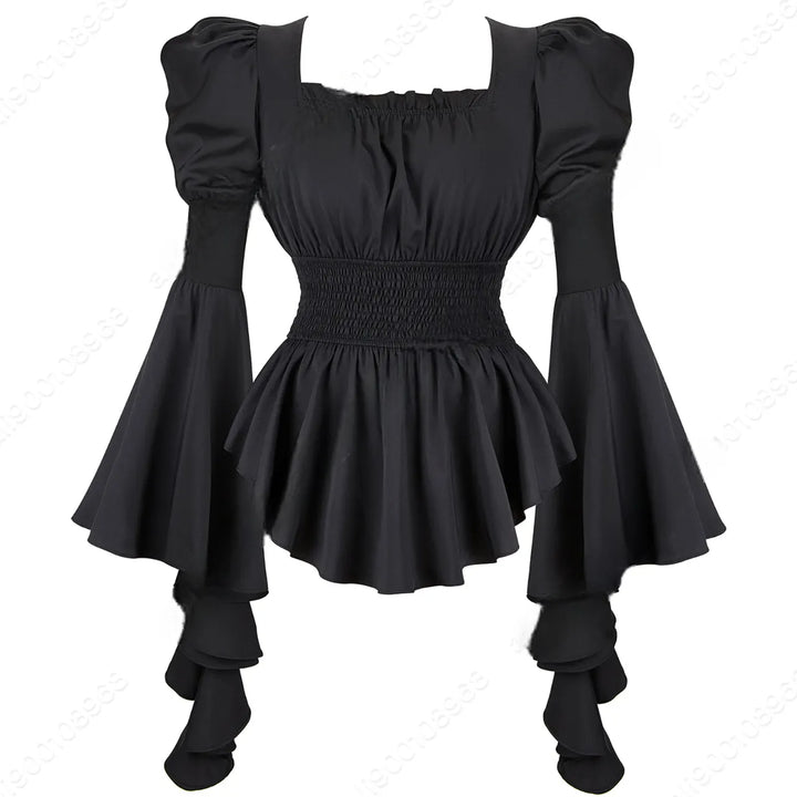 Victorian Steampunk Shirt With Flared Sleeves Black