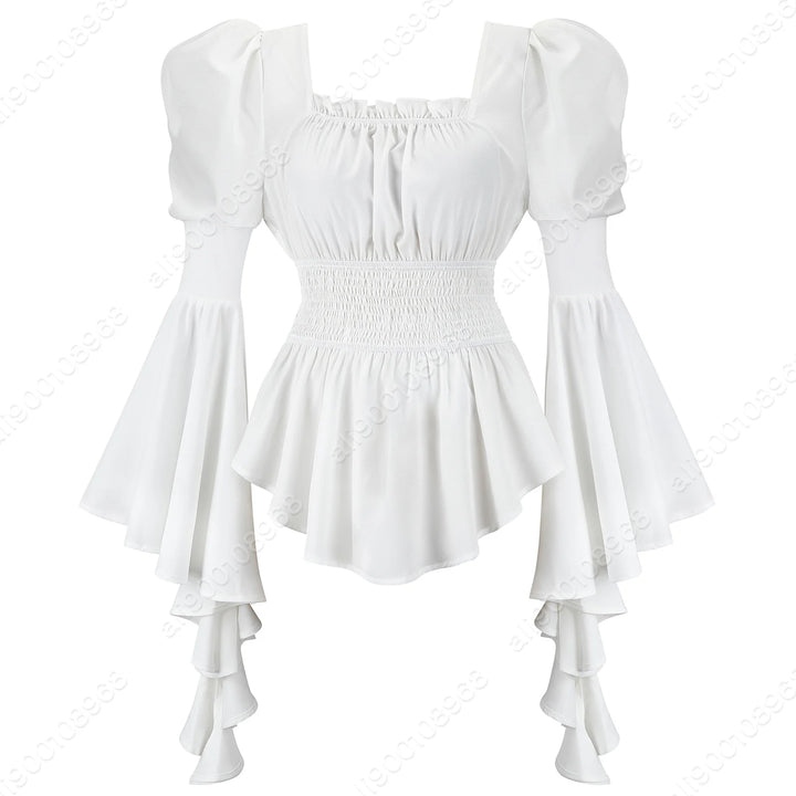 Victorian Steampunk Shirt With Flared Sleeves White