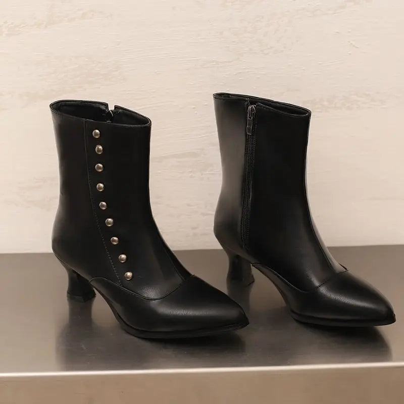Victorian Style Boots Leather Black