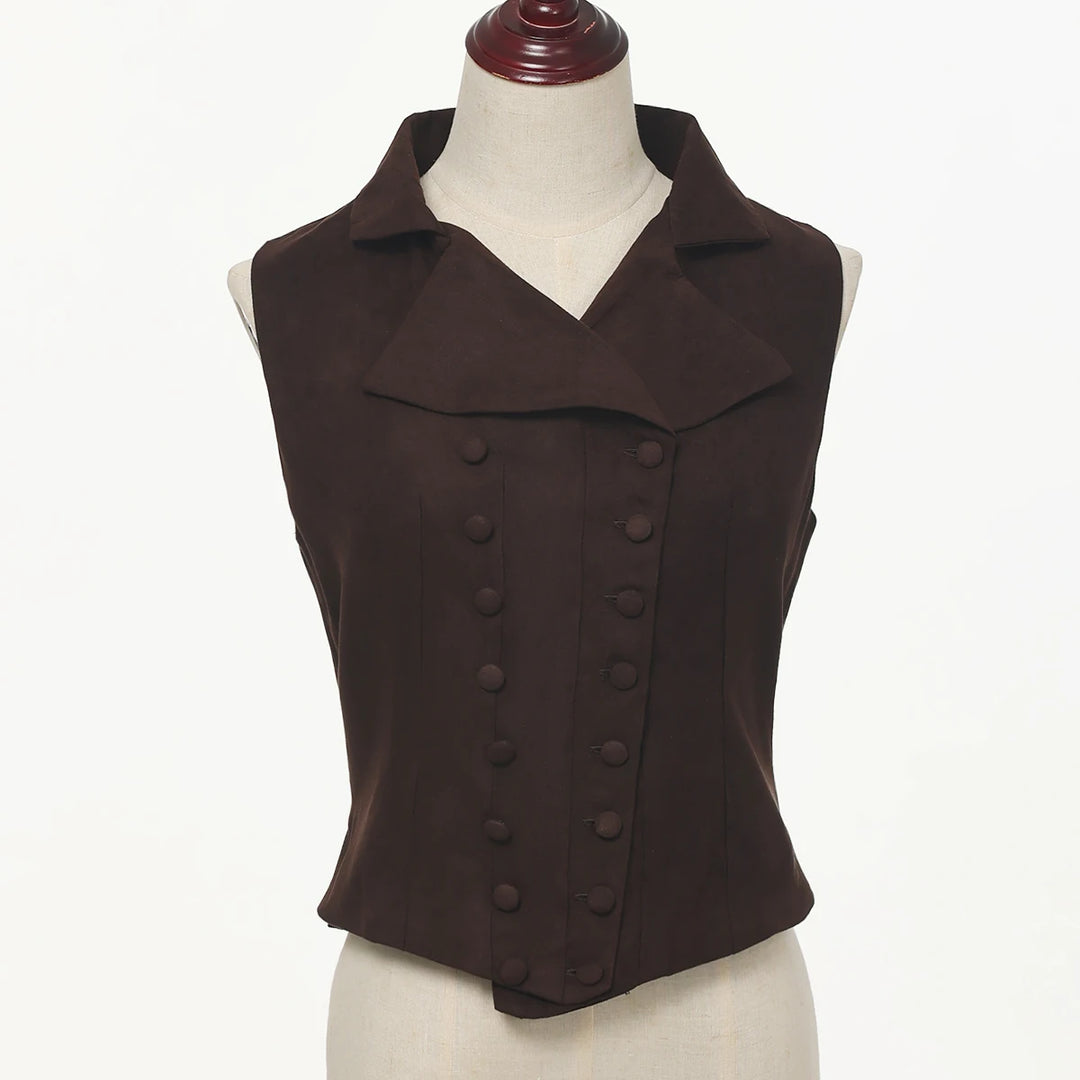 Victorian Vest Renaissance Medieval V-neck Dark Brown