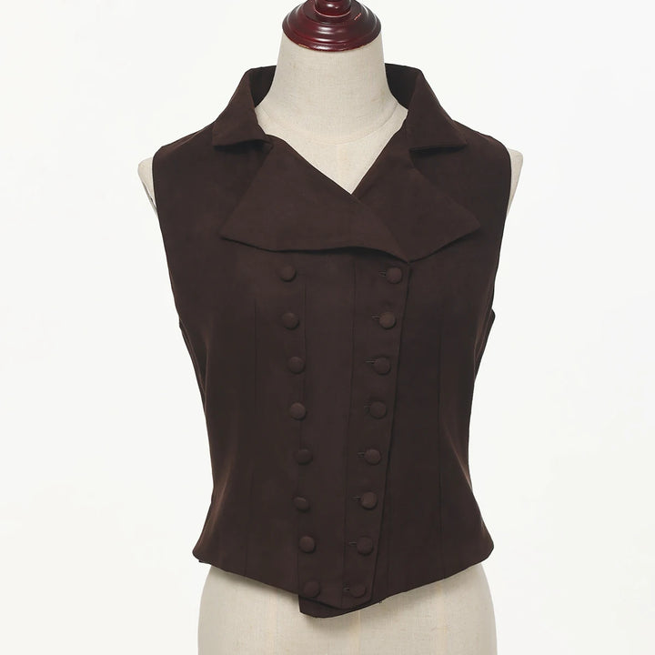 Victorian Vest Renaissance Medieval V-neck Dark Brown