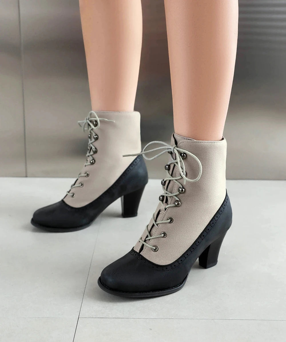 Victorian round-toe steampunk boots leather finish