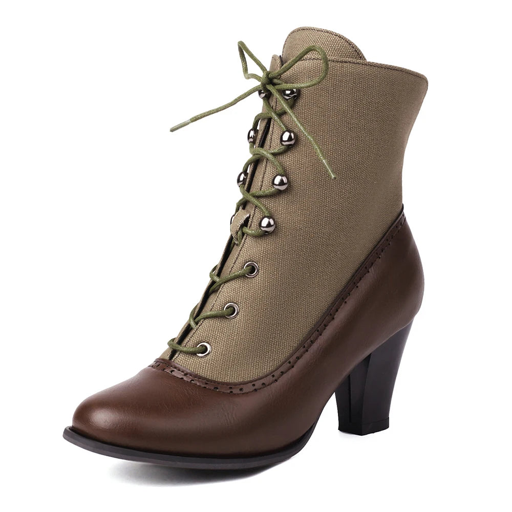 Victorian round-toe steampunk boots with brass accents