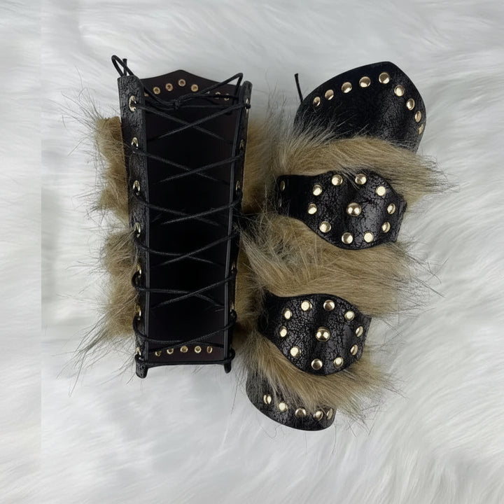 Viking Steampunk Bracelet With Faux Fur
