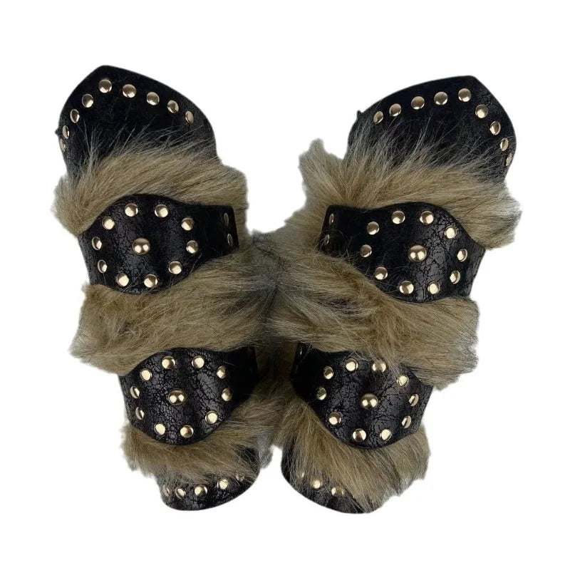 Viking Steampunk Bracelet With Faux Fur black