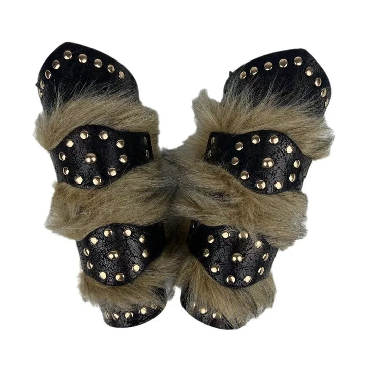 Viking Steampunk Bracelet With Faux Fur black