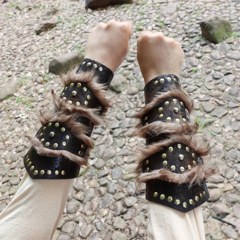 Viking Steampunk Bracelet With Faux Fur fashion