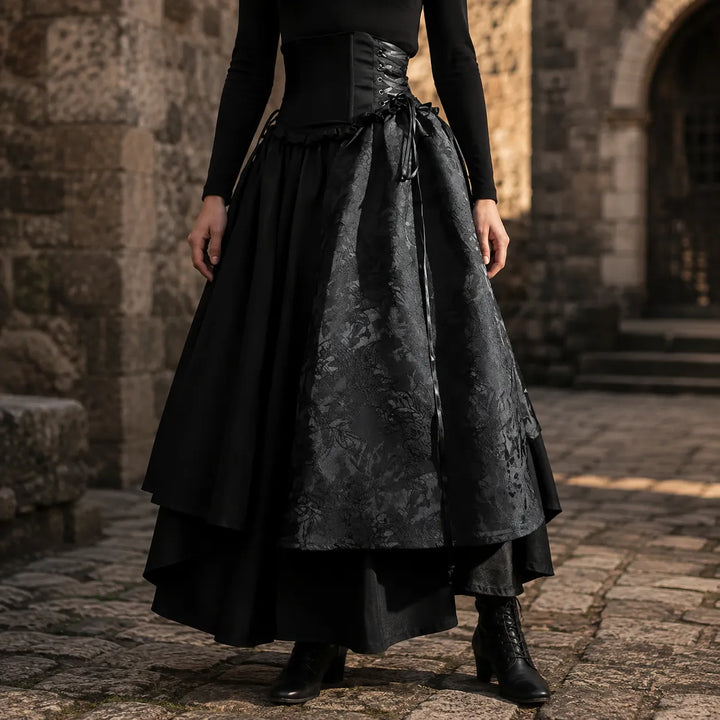 Vintage Black Jacquard Steampunk Skirt