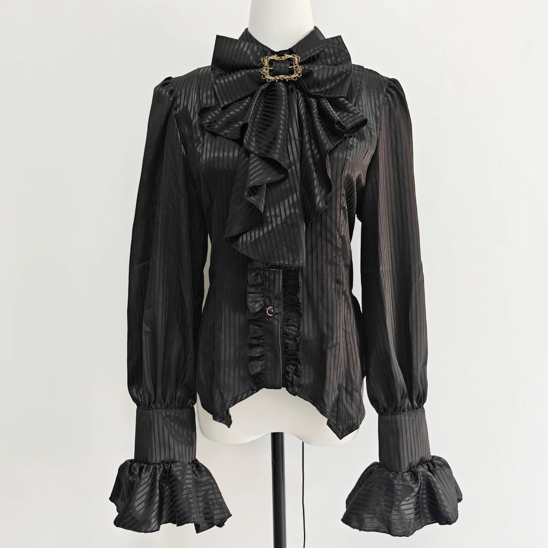 Vintage Medieval Steampunk Shirt With Bow Tie Black