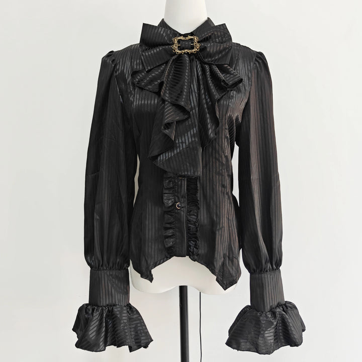Vintage Medieval Steampunk Shirt With Bow Tie Black