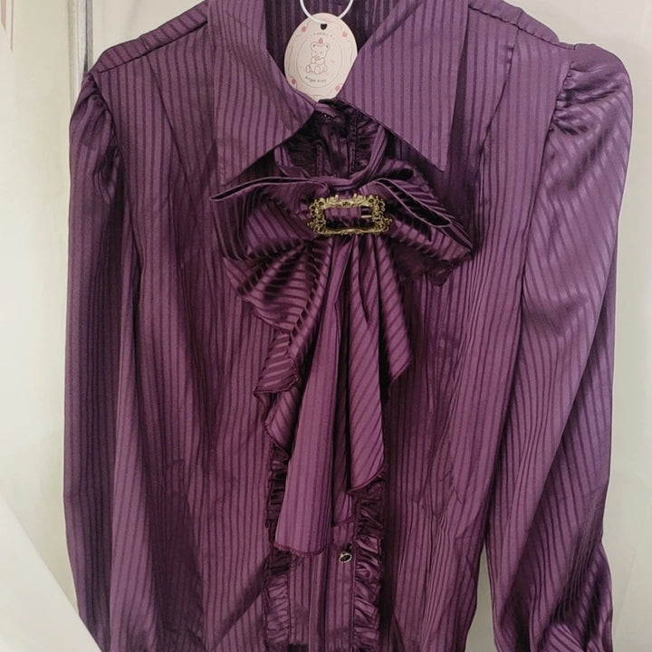 Vintage Medieval Steampunk Shirt With Bow Tie Purple