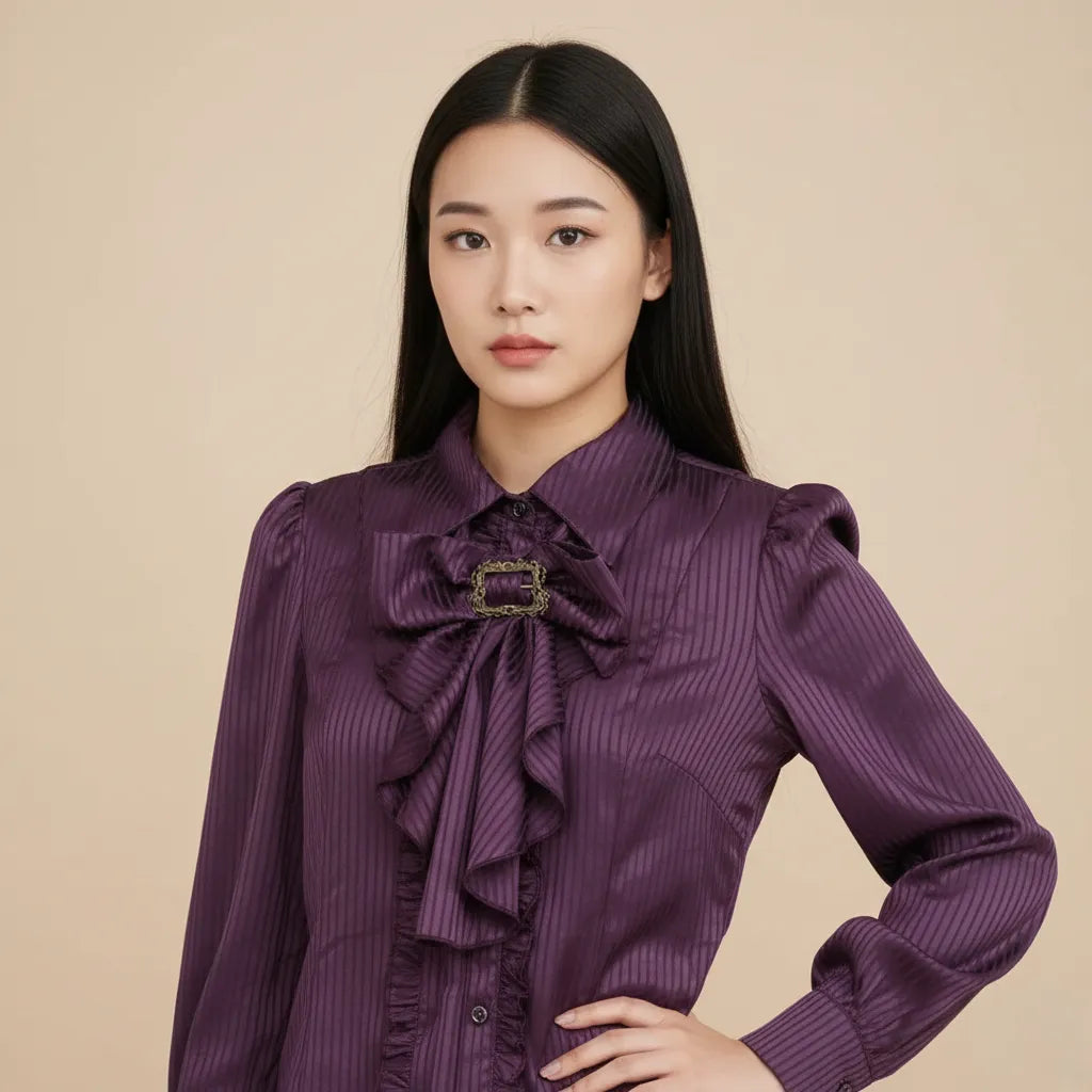 Vintage Medieval Steampunk Shirt With Bow Tie Tops