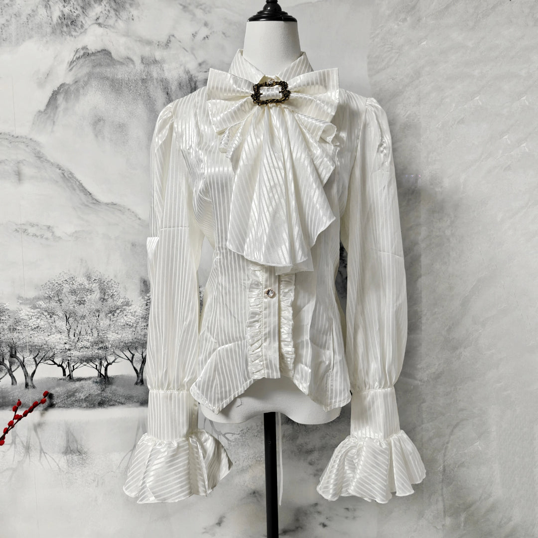 Vintage Medieval Steampunk Shirt With Bow Tie White