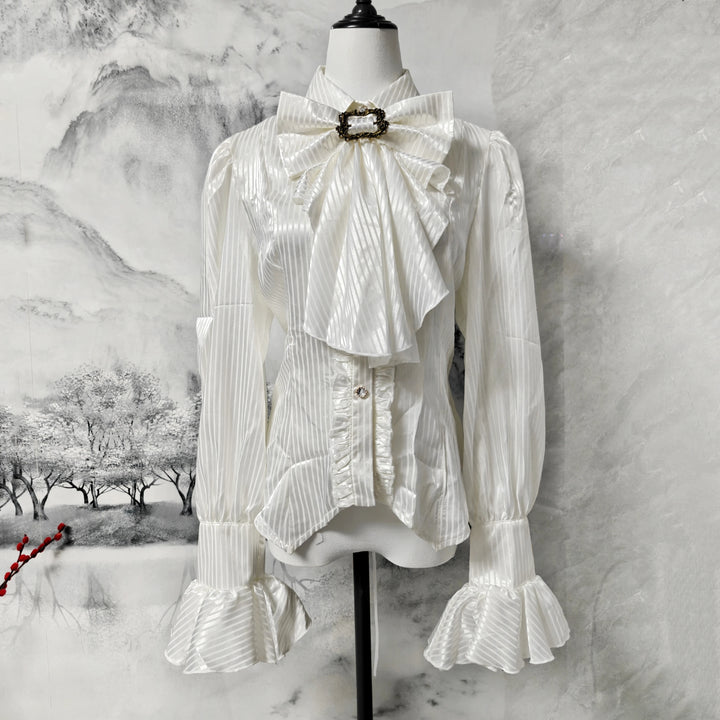 Vintage Medieval Steampunk Shirt With Bow Tie White