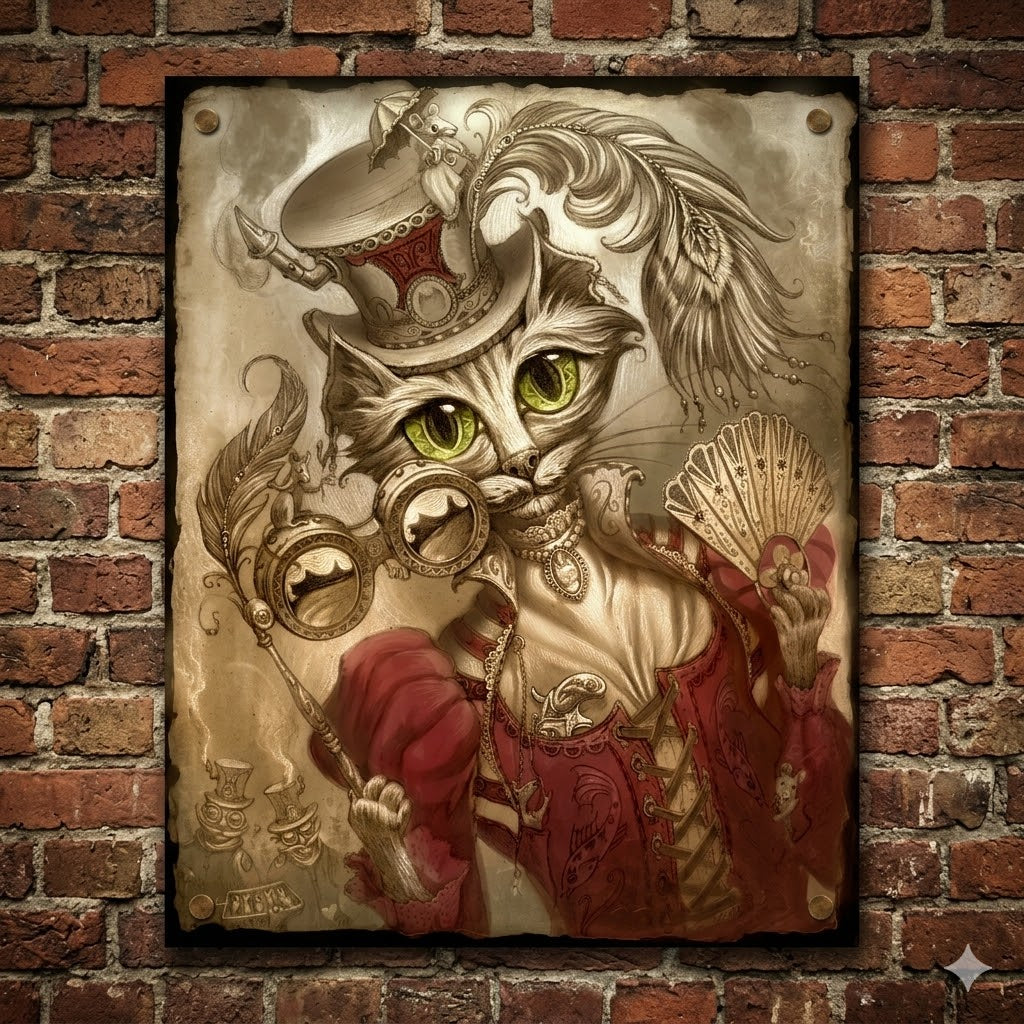 Vintage Steampunk Cat Wall Art elegant
