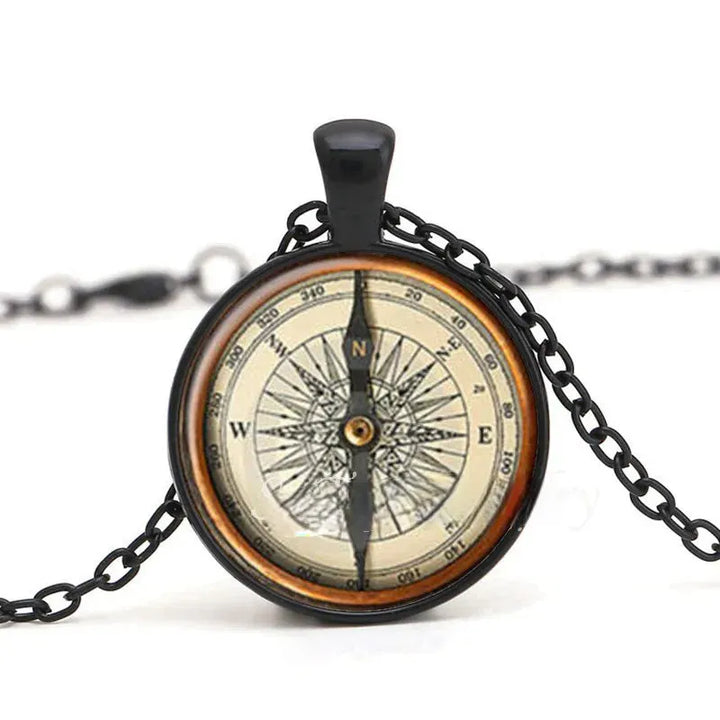 Vintage Steampunk Compass Pendant Black