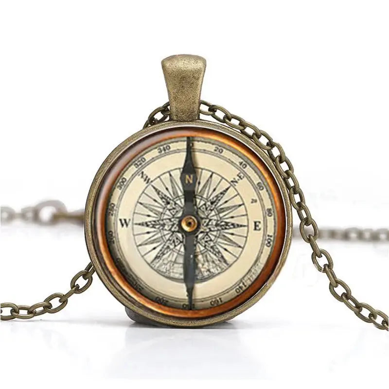 Vintage Steampunk Compass Pendant Bonze