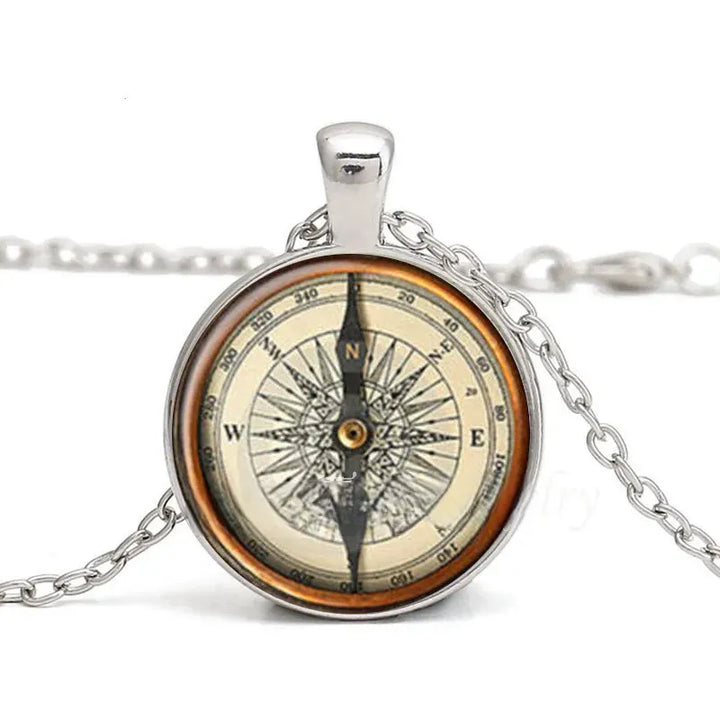 Vintage Steampunk Compass Pendant Silver