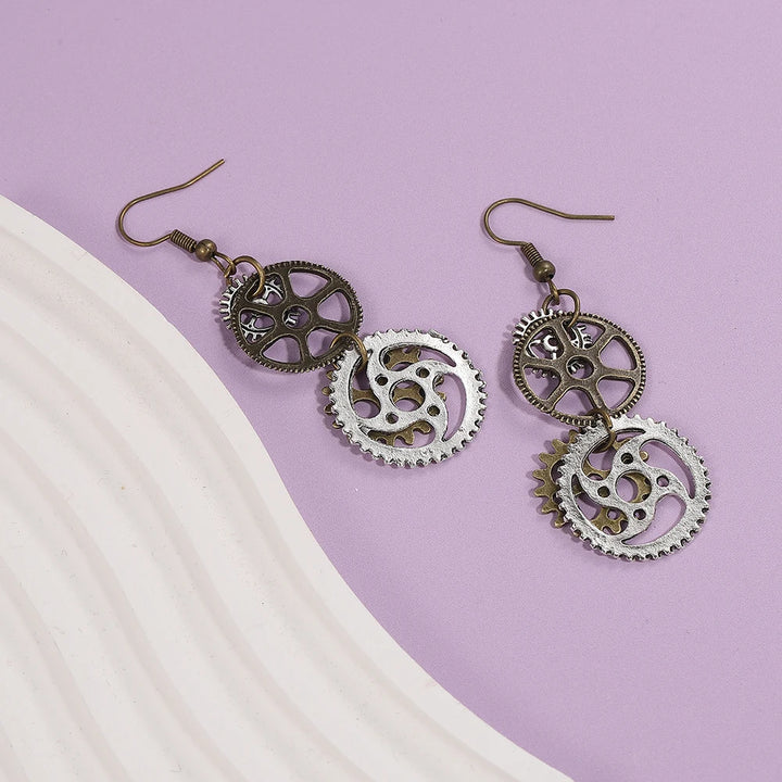 Vintage Steampunk Dangling Gear Earrings