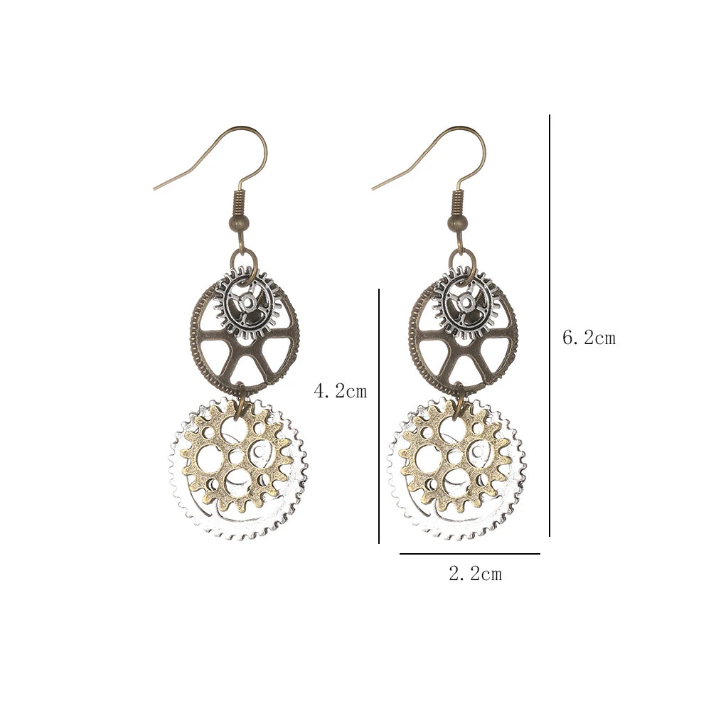 Vintage Steampunk Dangling Gear Earrings Measurement