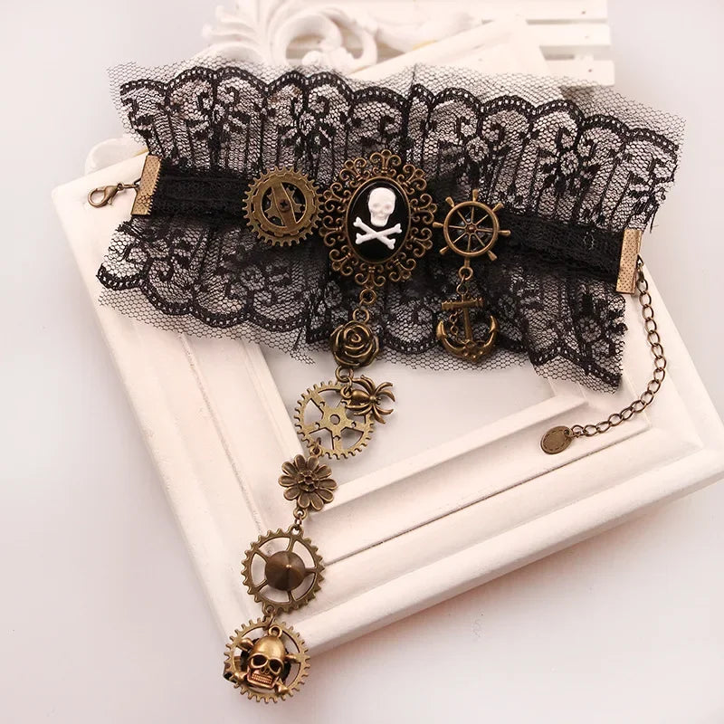 Vintage Steampunk Lace Bracelet With Gears