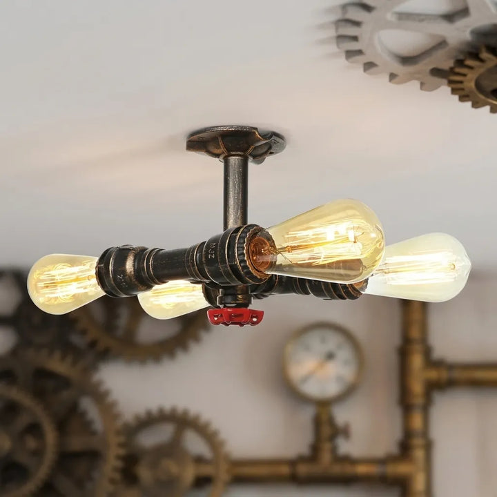 Vintage Steampunk Lamp with 4-head Water Pipe
