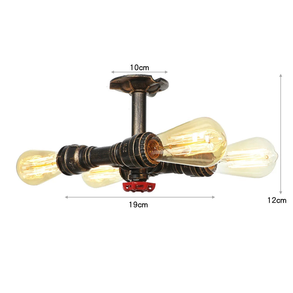 Vintage Steampunk Lamp with 4-head Water Pipe Measurement