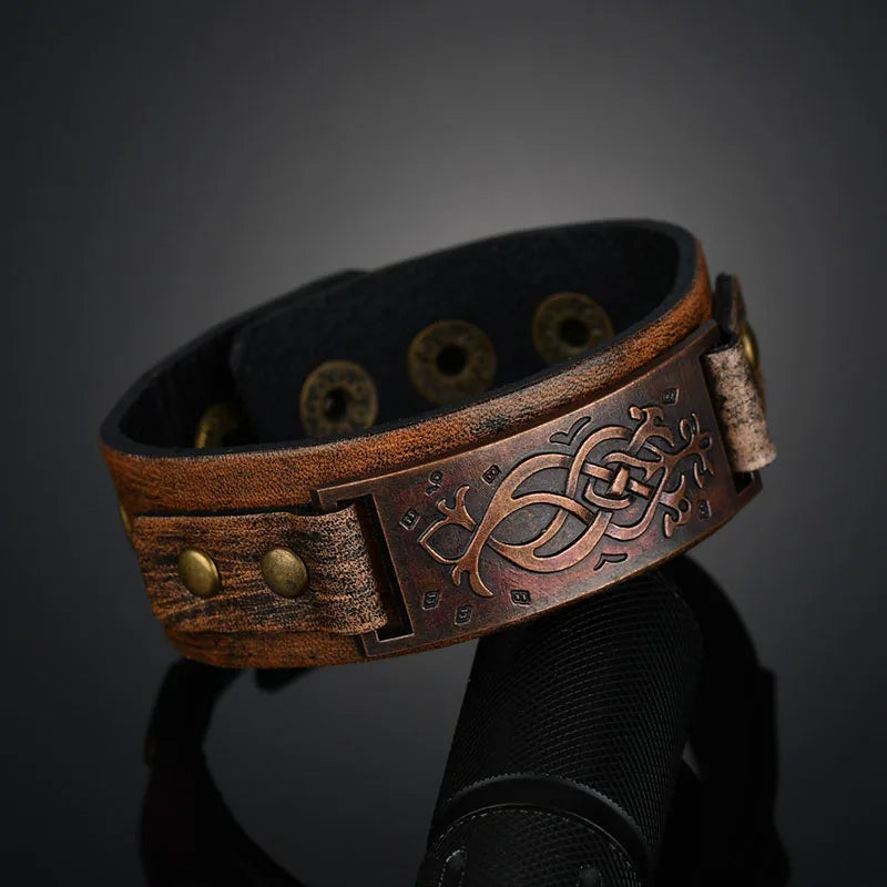 Vintage Steampunk Leather Bracelet With Patterns