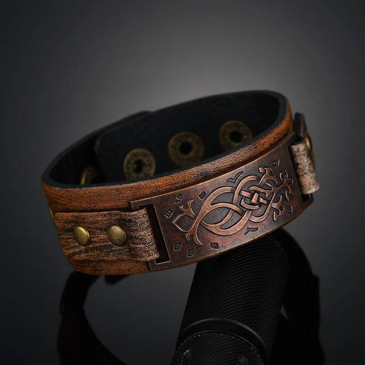 Vintage Steampunk Leather Bracelet With Patterns