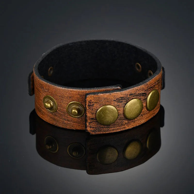 Vintage Steampunk Leather Bracelet With Patterns antique