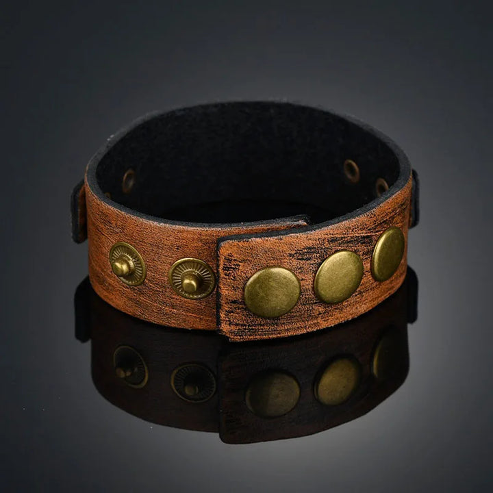 Vintage Steampunk Leather Bracelet With Patterns antique