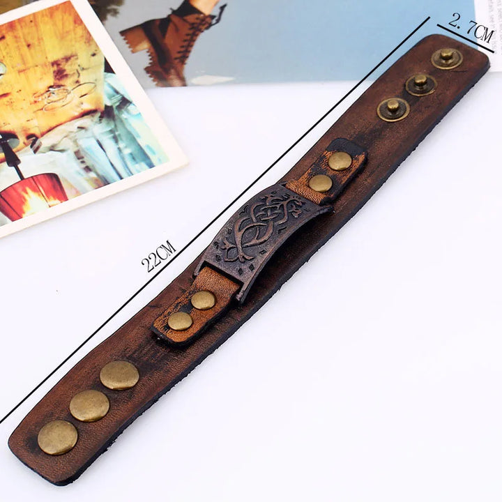 Vintage Steampunk Leather Bracelet With Patterns bold
