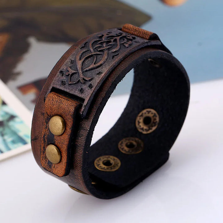 Vintage Steampunk Leather Bracelet With Patterns detailed